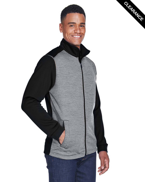 Clearance - Devon & Jones DG796 Men's Newbury Colorblock Malange Fleece Full-Zip Sweater | Black Heather/ Dark Grey Heather Clearance - Devon & Jones DG796 Men's Newbury Colorblock Malange Fleece Full-Zip Sweater | Black Heather/ Dark Grey Heather