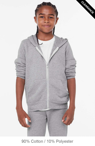 Clearance - Bella + Canvas 3739Y Youth Sponge Fleece Full-Zip Hooded Sweatshirt | Athletic Heather