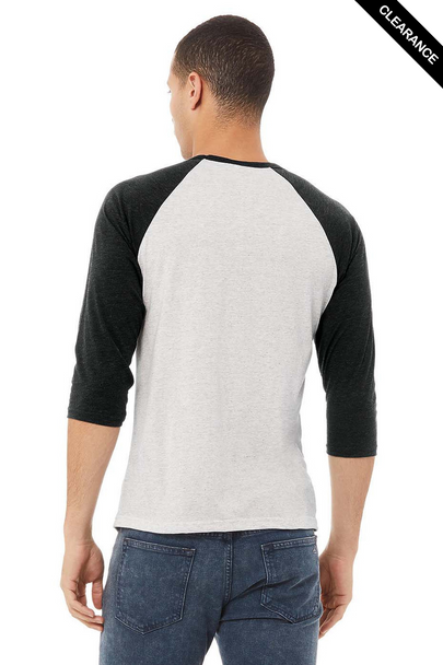 Clearance - Bella+Canvas 3200 Unisex ¾ Sleeve Baseball Tee | White Fleck/ Charcoal Triblend