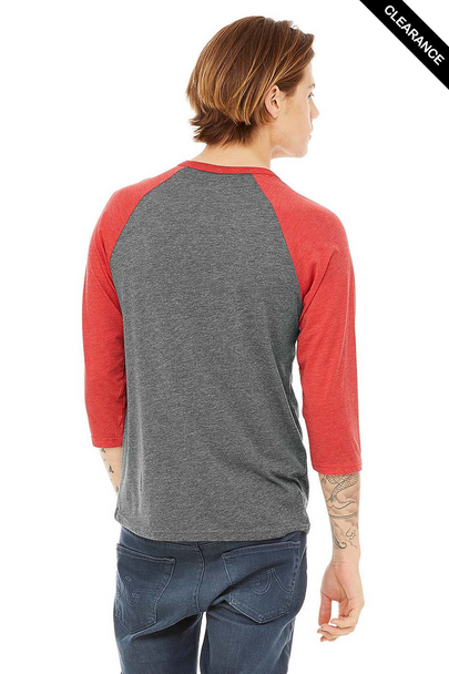 Clearance - Bella+Canvas 3200 Unisex ¾ Sleeve Baseball Tee | Grey/ Red Triblend