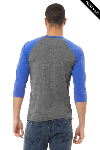 Clearance - Bella+Canvas 3200 Unisex ¾ Sleeve Baseball Tee | Grey/ True Royal Triblend