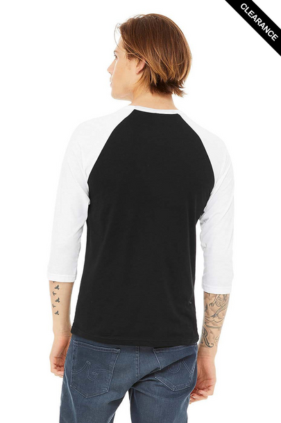 Clearance - Bella+Canvas 3200 Unisex ¾ Sleeve Baseball Tee | Black/ White