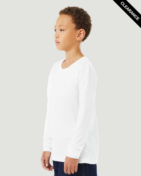 Clearance - BELLA + CANVAS 3513Y  Youth Triblend Long Sleeve Tee | Solid White Triblend