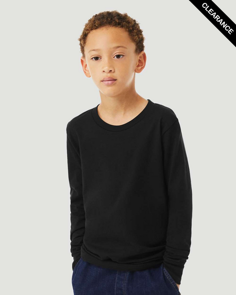 Clearance - BELLA + CANVAS 3513Y  Youth Triblend Long Sleeve Tee | Solid Black Triblend