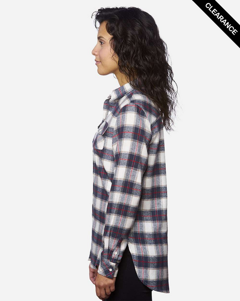 Clearance - Burnside 5210 Ladies Woven Plaid Flannel Shirt | White/ Red