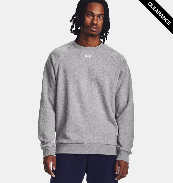 Clearance - Under Armour 1379755 Men's Rival Fleece Sweatshirt | Castlerock Light Heather/White