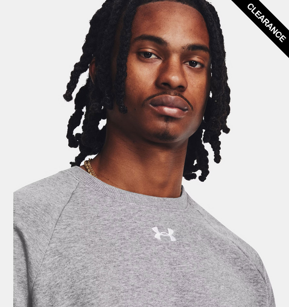 Clearance - Under Armour 1379755 Men's Rival Fleece Sweatshirt | Castlerock Light Heather/White