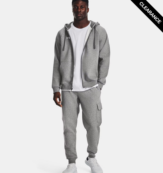 Clearance - Under Armour 1379767 Men's Rival Fleece Full-Zip | Castlerock Light Heathe /White