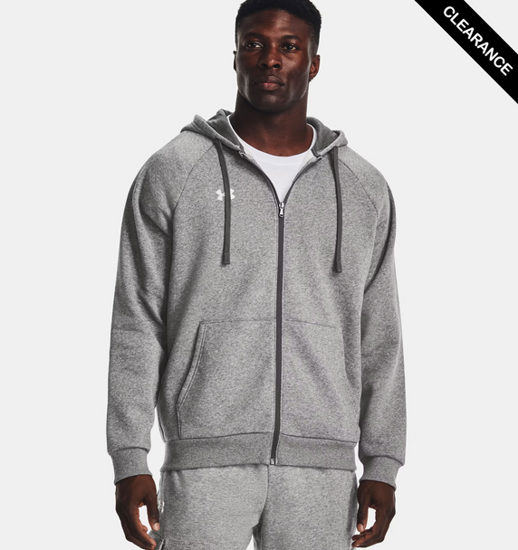 Clearance - Under Armour 1379767 Men's Rival Fleece Full-Zip | Castlerock Light Heathe /White
