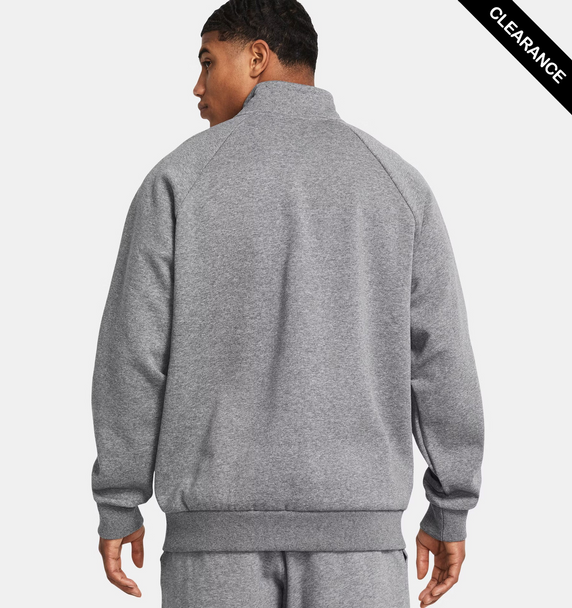 Clearance - Under Armour 1386016 Men's Rival Fleece Quarter-Zip | Castlerock Light Heather/White
