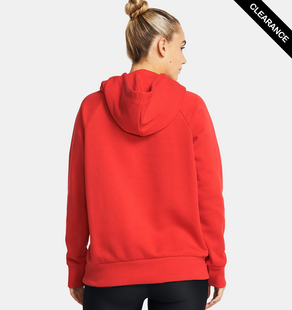 Clearance - Under Armour 1379500 Women's Rival Fleece Hooded Sweatshirt | Red/ White