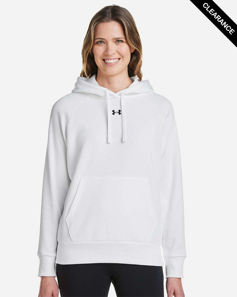Clearance - Under Armour 1379500 Women's Rival Fleece Hooded Sweatshirt | White/ Black