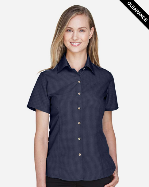 Clearance - Harriton M560W Women's Barbados Textured Camp Shirt | Navy