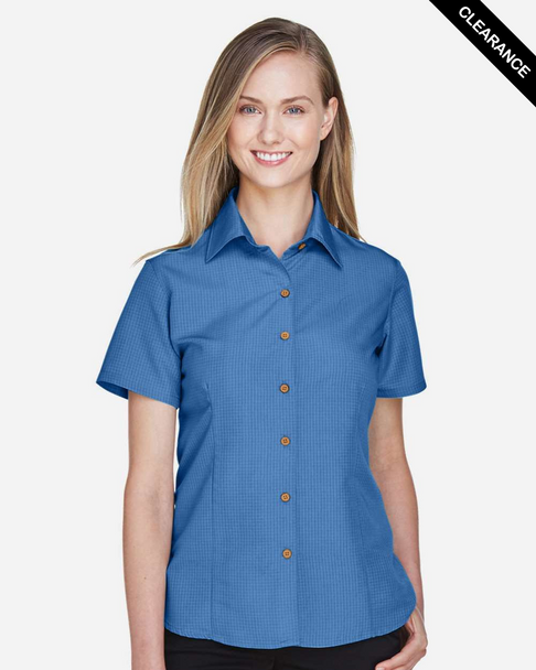 Clearance - Harriton M560W Women's Barbados Textured Camp Shirt | Pool Blue