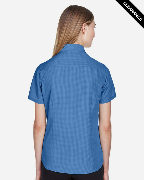 Clearance - Harriton M560W Women's Barbados Textured Camp Shirt | Pool Blue
