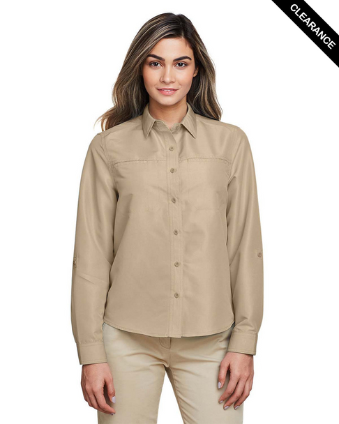 Clearance - Harriton M580LW Ladies' Key West Long-Sleeve Performance Staff Shirt | Khaki