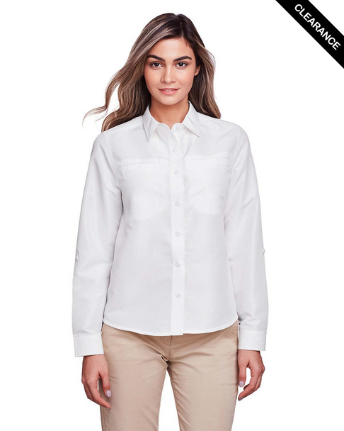Clearance - Harriton M580LW Ladies' Key West Long-Sleeve Performance Staff Shirt | White