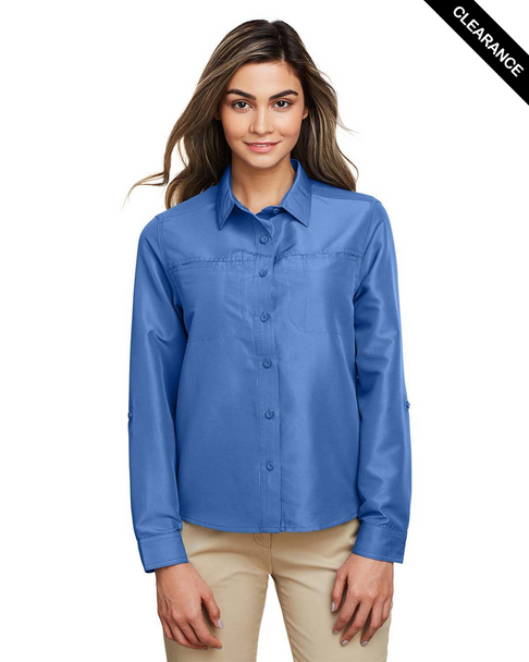 Clearance - Harriton M580LW Ladies' Key West Long-Sleeve Performance Staff Shirt | Pool Blue