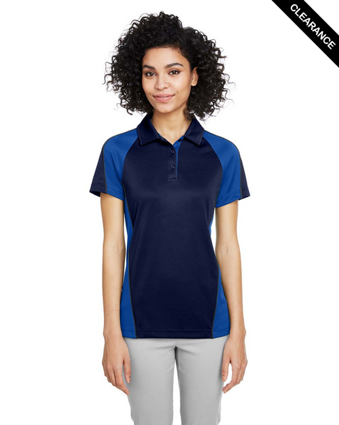 Clearance - Harriton M385W Ladies' Advantage Snag Protection Plus IL Colorblock Polo | Dark Navy/ True Royal/ Dark Charcoal