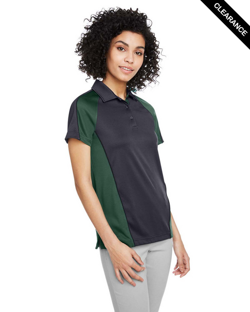 Clearance - Harriton M385W Ladies' Advantage Snag Protection Plus IL Colorblock Polo | Dark Charcoal/ Dark Green/ Black