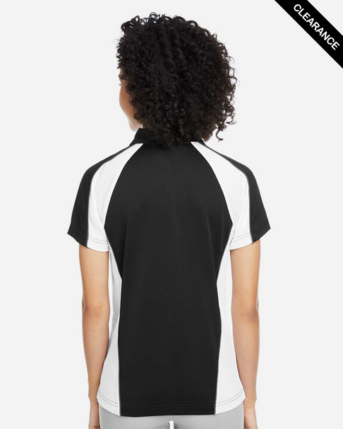 Clearance - Harriton M385W Ladies' Advantage Snag Protection Plus IL Colorblock Polo | Black/ White/ Dark Charcoal