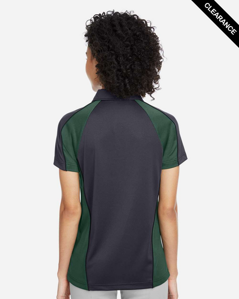 Clearance - Harriton M385W Ladies' Advantage Snag Protection Plus IL Colorblock Polo | Dark Charcoal/ Dark Green/ Black