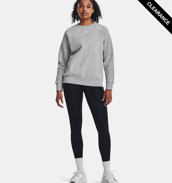 Clearance - Under Armour 1379508 Ladies' Rival Fleece Sweatshirt | Mod Grey Light Heather / White
