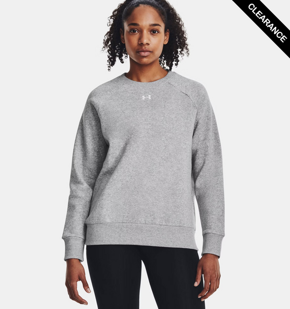 Clearance - Under Armour 1379508 Ladies' Rival Fleece Sweatshirt | Mod Grey Light Heather / White