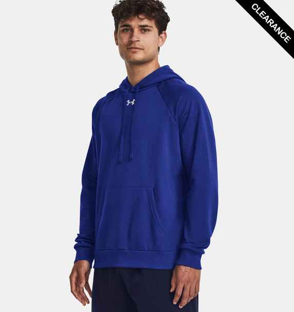 Clearance - Under Armour 1379757 Men's Rival Fleece Hooded Sweatshirt | Royal/White