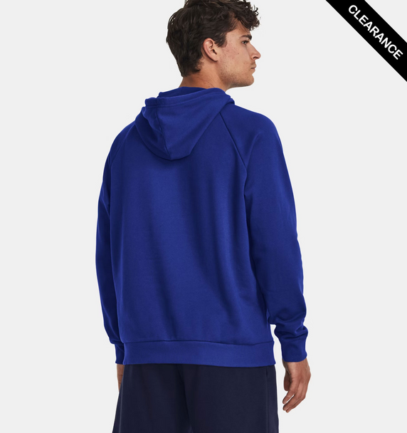 Clearance - Under Armour 1379757 Men's Rival Fleece Hooded Sweatshirt | Royal/White