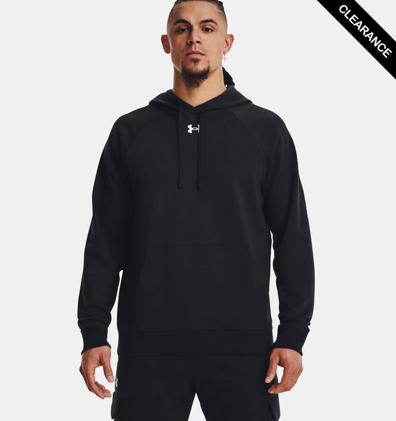 Clearance - Under Armour 1379757 Men's Rival Fleece Hooded Sweatshirt | Black/White
