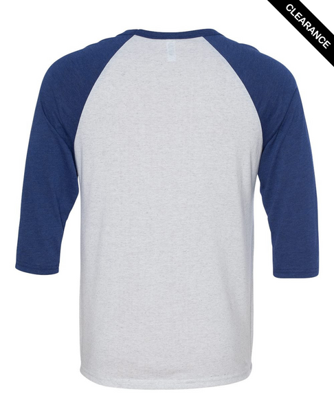 Clearance - Bella+Canvas 3200 Unisex ¾ Sleeve Baseball Tee | White Fleck/ Navy Triblend