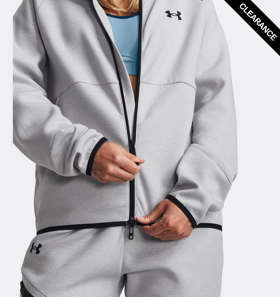 Clearance - Under Armour 1379842 Women's Unstoppable Fleece Full-Zip | Mod Grey/ Black