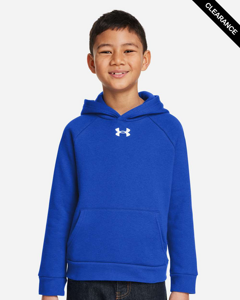 Clearance - Under Armour 1379792 Youth Rival Fleece Hooded Sweatshirt | Royal/ White