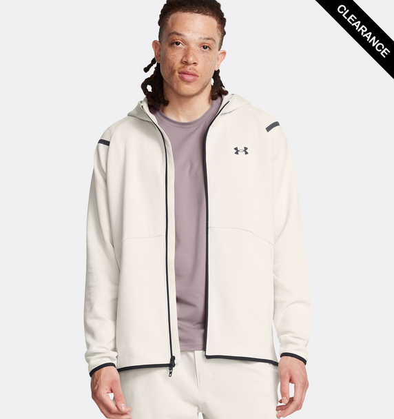 Clearance - Under Armour 1379806 Men's Unstoppable Fleece Full-Zip | Summit White/ Black