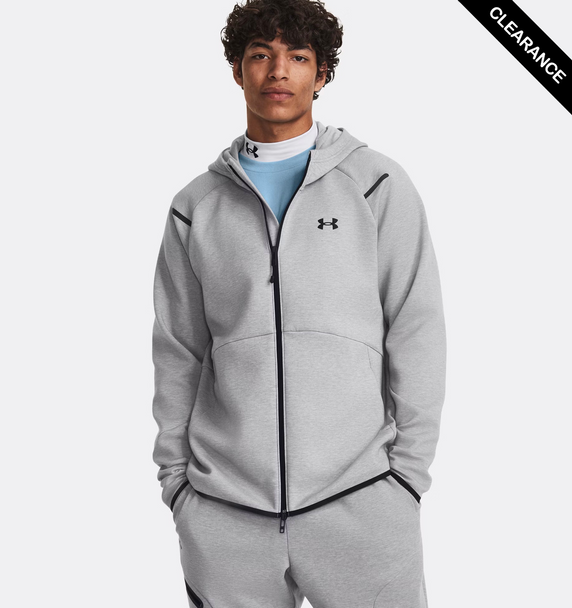 Clearance - Under Armour 1379806 Men's Unstoppable Fleece Full-Zip | Mod Grey/ Black