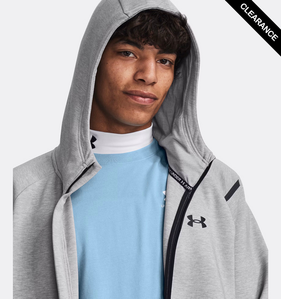 Clearance - Under Armour 1379806 Men's Unstoppable Fleece Full-Zip | Mod Grey/ Black