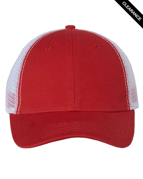 Clearance - Valucap AH80 Bio-Washed Trucker Cap | Red/ White