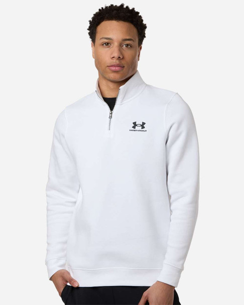 Under Armour 6012710 Men's Icon Fleece Quarter-Zip Pullover | White/ Black