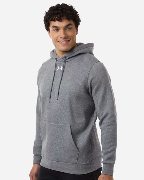 Under Armour 6014161 Men's Team Icon Fleece Hooded Sweatshirt | Pitch Grey Medium Heather/ White