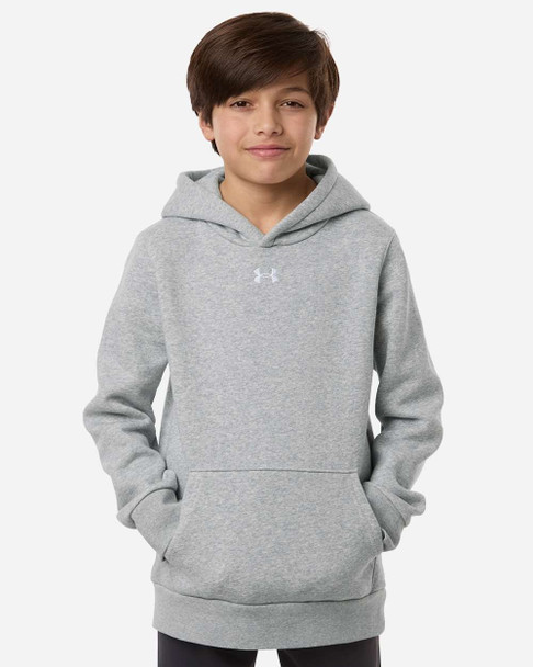 Under Armour 6014162 Youth Team Icon Fleece Hooded Sweatshirt | Mod Grey Light Heather/ White
