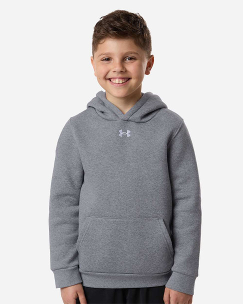 Under Armour 6014162 Youth Team Icon Fleece Hooded Sweatshirt | Pitch Grey Medium Heather/ White