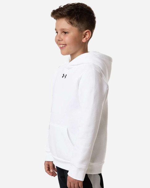Under Armour 6014162 Youth Team Icon Fleece Hooded Sweatshirt | White/ Pitch Grey Medium Heather