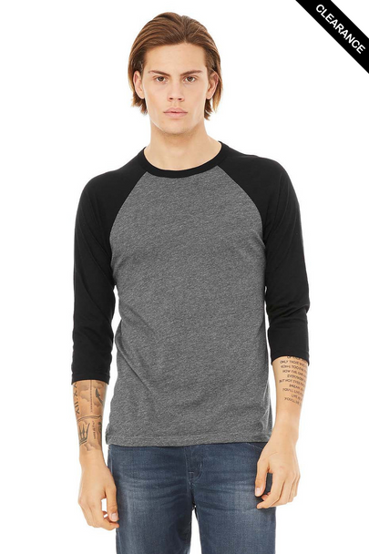 Clearance - Bella+Canvas 3200 Unisex ¾ Sleeve Baseball Tee | Deep Heather/ Black