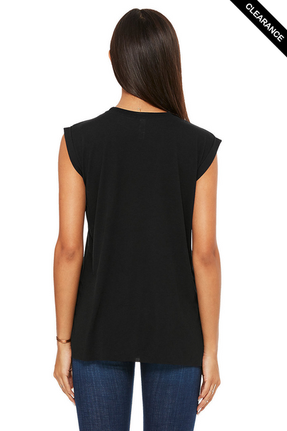 Clearance - Bella+Canvas 8804 Women's Flowy Muscle Tee With Rolled Cuff | Black