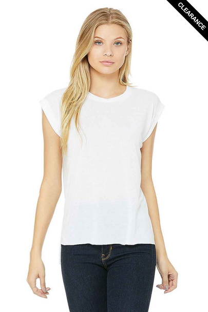 Clearance - Bella+Canvas 8804 Women's Flowy Muscle Tee With Rolled Cuff | White
