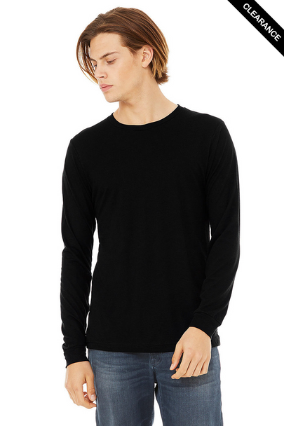 Clearance - BELLA + CANVAS 3513 Unisex Triblend Long Sleeve Tee  | Solid Black Triblend