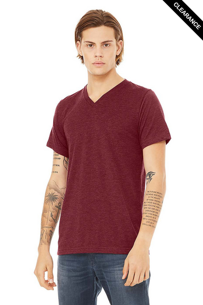 Clearance - Bella+Canvas 3415 Unisex V-Neck Tri-Blend T-Shirt | Maroon Triblend
