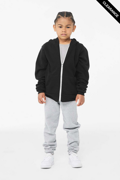 Clearance - Bella + Canvas 3739Y Youth Sponge Fleece Full-Zip Hooded Sweatshirt | Black