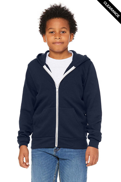 Clearance - Bella + Canvas 3739Y Youth Sponge Fleece Full-Zip Hooded Sweatshirt | Navy